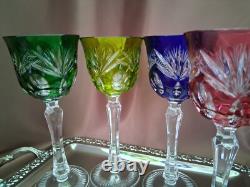 Set for 4 Vintage Multicolor Cut to Clear Crystal Wine Glasses