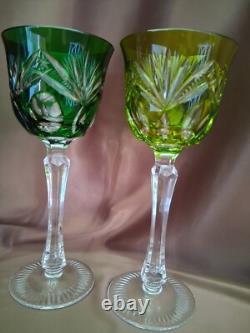 Set for 4 Vintage Multicolor Cut to Clear Crystal Wine Glasses