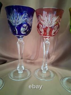 Set for 4 Vintage Multicolor Cut to Clear Crystal Wine Glasses