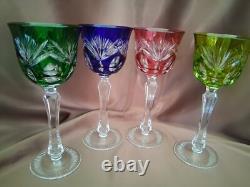 Set for 4 Vintage Multicolor Cut to Clear Crystal Wine Glasses
