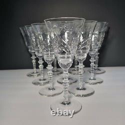 Set of 10 Libbey Rock Sharpe Halifax Stem Wine Glass Goblet 3005 Floral Etched