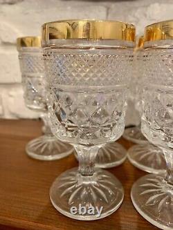 Set of 10 Vintage Anchor Hocking Wexford Gold Edge Wine Goblets