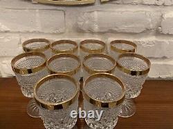 Set of 10 Vintage Anchor Hocking Wexford Gold Edge Wine Goblets