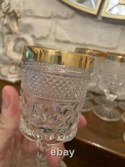 Set of 10 Vintage Anchor Hocking Wexford Gold Edge Wine Goblets