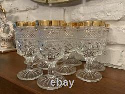 Set of 10 Vintage Anchor Hocking Wexford Gold Edge Wine Goblets