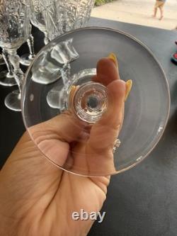 Set of 10 Vintage Cut Crystal Wine Goblets, Ribbon Bow Etched Pattern