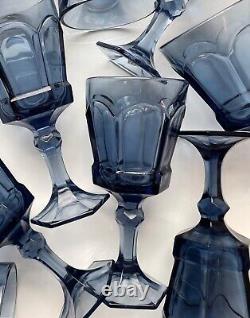 Set of 10 Vintage Fostoria VIRGINIA DARK BLUE 6 WINE GLASSES Stems Goblets