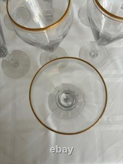 Set of 12 crystal wine glasses with gold rim