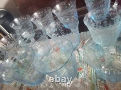 Set of 12 vtg Fostoria Navarre Azure Claret Wine Glasses 7 5/8tall