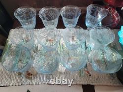 Set of 12 vtg Fostoria Navarre Azure Claret Wine Glasses 7 5/8tall