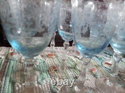 Set of 12 vtg Fostoria Navarre Azure Claret Wine Glasses 7 5/8tall