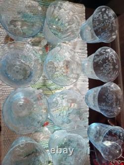 Set of 12 vtg Fostoria Navarre Azure Claret Wine Glasses 7 5/8tall