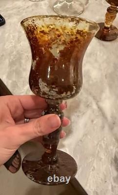 Set of 14 vintage Nieman Marcus large MOSS AGATE 6.5 Water Wine Glasses