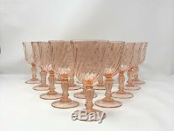 Set of 15 Rosaline Pink Blush French Arcoroc Swirl Vintage Wine Glasses Lot