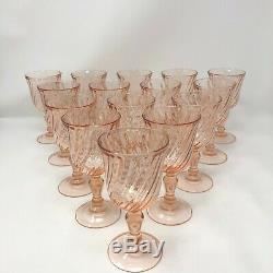 Set of 15 Rosaline Pink Blush French Arcoroc Swirl Vintage Wine Glasses Lot