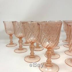 Set of 15 Rosaline Pink Blush French Arcoroc Swirl Vintage Wine Glasses Lot