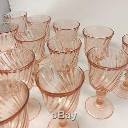 Set of 15 Rosaline Pink Blush French Arcoroc Swirl Vintage Wine Glasses Lot