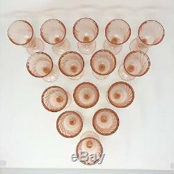 Set of 15 Rosaline Pink Blush French Arcoroc Swirl Vintage Wine Glasses Lot