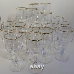 Set of 18 Fostoria Crystal Wine Glasses with Gold Rim Vintage Mid Century