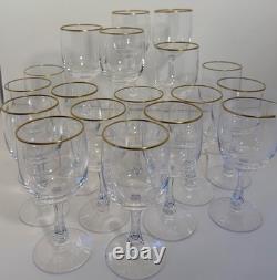 Set of 18 Fostoria Crystal Wine Glasses with Gold Rim Vintage Mid Century