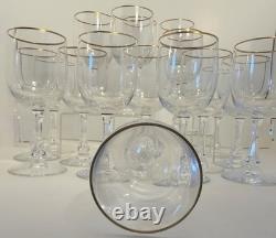 Set of 18 Fostoria Crystal Wine Glasses with Gold Rim Vintage Mid Century