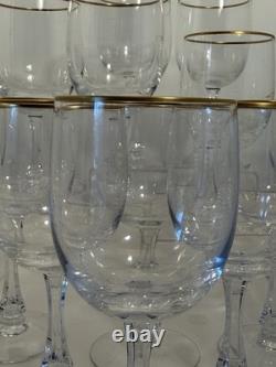 Set of 18 Fostoria Crystal Wine Glasses with Gold Rim Vintage Mid Century