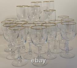 Set of 18 Fostoria Crystal Wine Glasses with Gold Rim Vintage Mid Century
