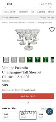 Set of 20 Vintage Etched Vintage Fostoria cocktail and desert wine glasses