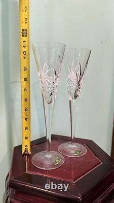 Set of 2 Honour Crystal Slovakia Hand Cut Crystal Champagne Flutes 11 Vintage