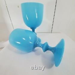 Set of 2 Vintage Portieux Vallerysthal French Opaline Blue 6.5 Water Goblets