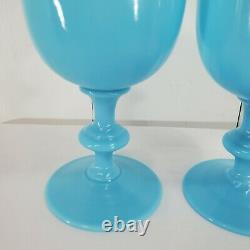Set of 2 Vintage Portieux Vallerysthal French Opaline Blue 6.5 Water Goblets