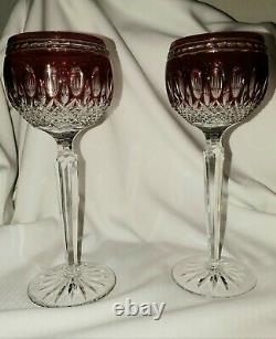 Set of 2 Vintage Waterford Crystal Clarendon Ruby Hock Wine Glass Goblet