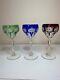 Set of 3, Vintage 7 Tall, Bohemian Crystal Wine Glasses (Green, Blue, Red)