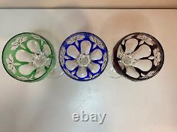 Set of 3, Vintage 7 Tall, Bohemian Crystal Wine Glasses (Green, Blue, Red)
