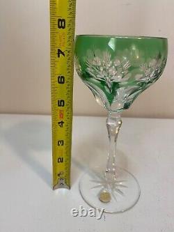 Set of 3, Vintage 7 Tall, Bohemian Crystal Wine Glasses (Green, Blue, Red)