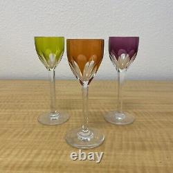 Set of 3 Vintage Genova Cut BACCARAT Crystal Glasses Multi-Colored 5 Cordial