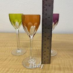Set of 3 Vintage Genova Cut BACCARAT Crystal Glasses Multi-Colored 5 Cordial