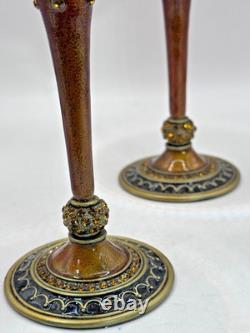 Set of 3 Vintage Jeweled Heavy Wine Glasses Hand Painted High Quality