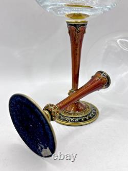 Set of 3 Vintage Jeweled Heavy Wine Glasses Hand Painted High Quality