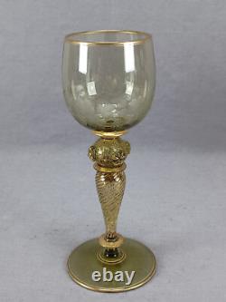 Set of 4 Antique German Bohemian Engraved & Gilt Grapevine Hock Wine Glasses