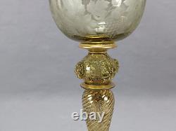 Set of 4 Antique German Bohemian Engraved & Gilt Grapevine Hock Wine Glasses