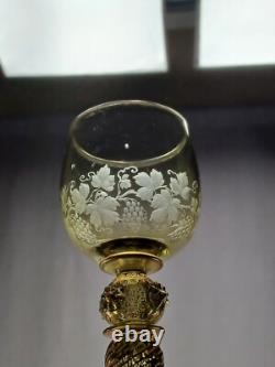 Set of 4 Antique German Bohemian Engraved & Gilt Grapevine Hock Wine Glasses