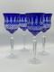 Set of 4 Cobalt Blue Cut Crystal Wine Glasses Elegant Stemware 9