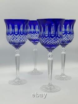Set of 4 Cobalt Blue Cut Crystal Wine Glasses Elegant Stemware 9
