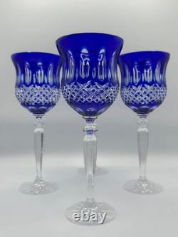 Set of 4 Cobalt Blue Cut Crystal Wine Glasses Elegant Stemware 9