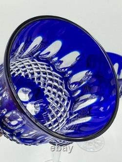Set of 4 Cobalt Blue Cut Crystal Wine Glasses Elegant Stemware 9