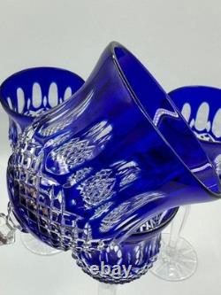 Set of 4 Cobalt Blue Cut Crystal Wine Glasses Elegant Stemware 9