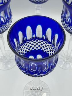 Set of 4 Cobalt Blue Cut Crystal Wine Glasses Elegant Stemware 9