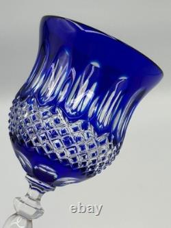 Set of 4 Cobalt Blue Cut Crystal Wine Glasses Elegant Stemware 9 Set of 4 Cobalt Blue Cut Crystal Wine Glasses Elegant Stemware 9