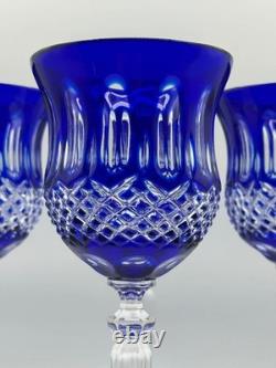 Set of 4 Cobalt Blue Cut Crystal Wine Glasses Elegant Stemware 9